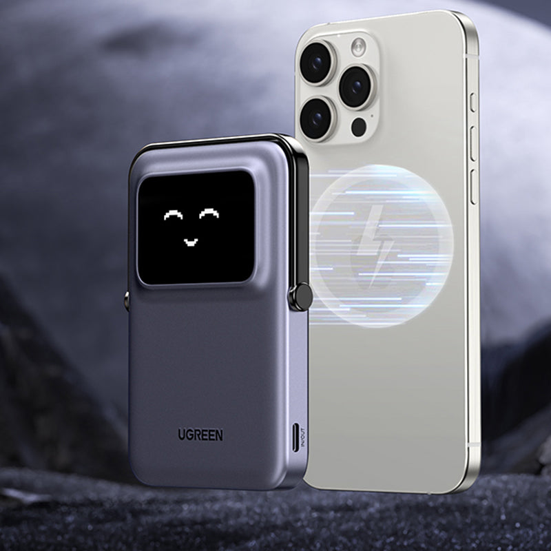 Extern batteri UGREEN PB571 Uno, 5000mAh, 20W, PD + FQI, 1 x QI - 1 x USB-C, Lila