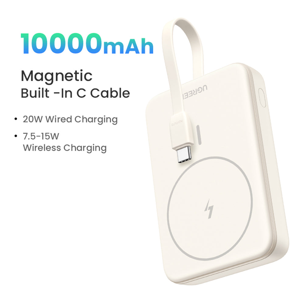 Extern Trådlös Batteri UGREEN PB760, 10000mAh, 20W, PD + FQI, 1 x QI - 1 x USB-C, Beige