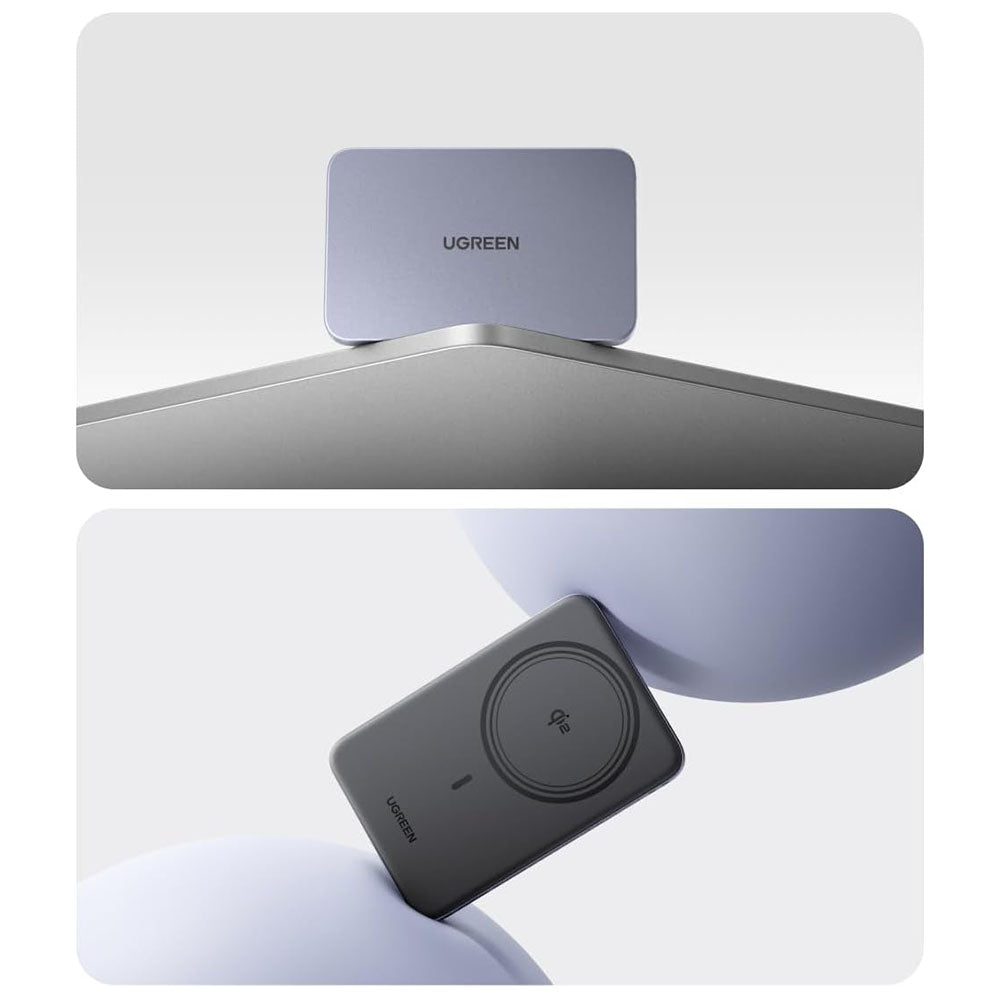 Trådlös Extern Batteri UGREEN PB580 (75984B), 5000mAh, 15W, PD + FQI, 1 x QI - 1 x USB-C, Grå