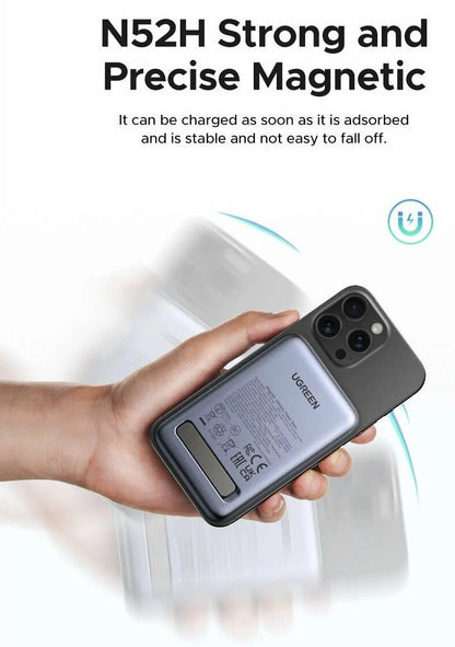 Extern trådlös batteri UGREEN PB562, 10000mAh, 20W, PD + FQI, 1 x QI - 1 x USB-C, Svart
