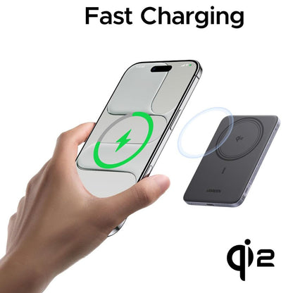 Trådlös Extern Batteri UGREEN PB580 (75984B), 5000mAh, 15W, PD + FQI, 1 x QI - 1 x USB-C, Grå
