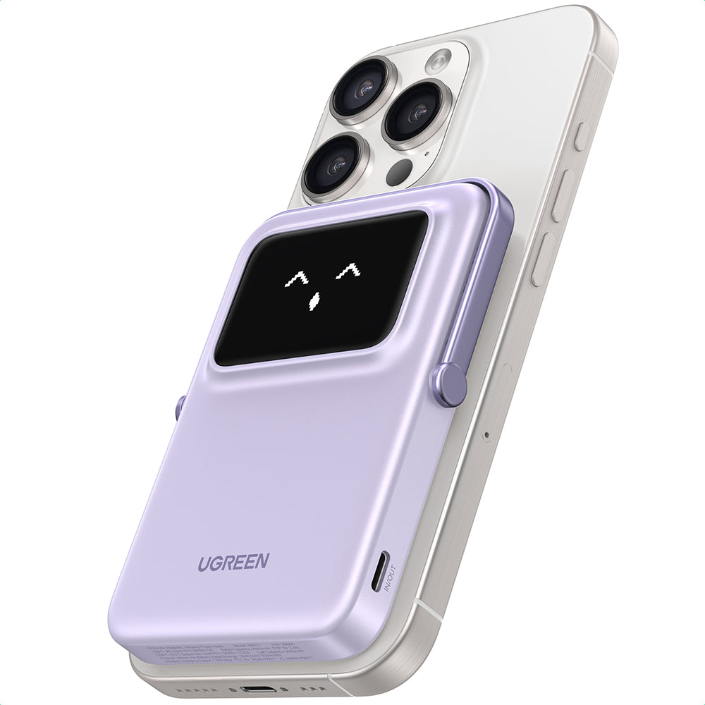 Extern batteri UGREEN PB571 Uno, 5000mAh, 20W, PD + FQI, 1 x QI - 1 x USB-C, Lila