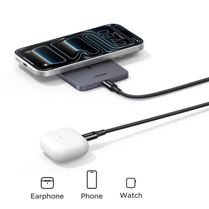 Trådlös Extern Batteri UGREEN PB580 (75984B), 5000mAh, 15W, PD + FQI, 1 x QI - 1 x USB-C, Grå