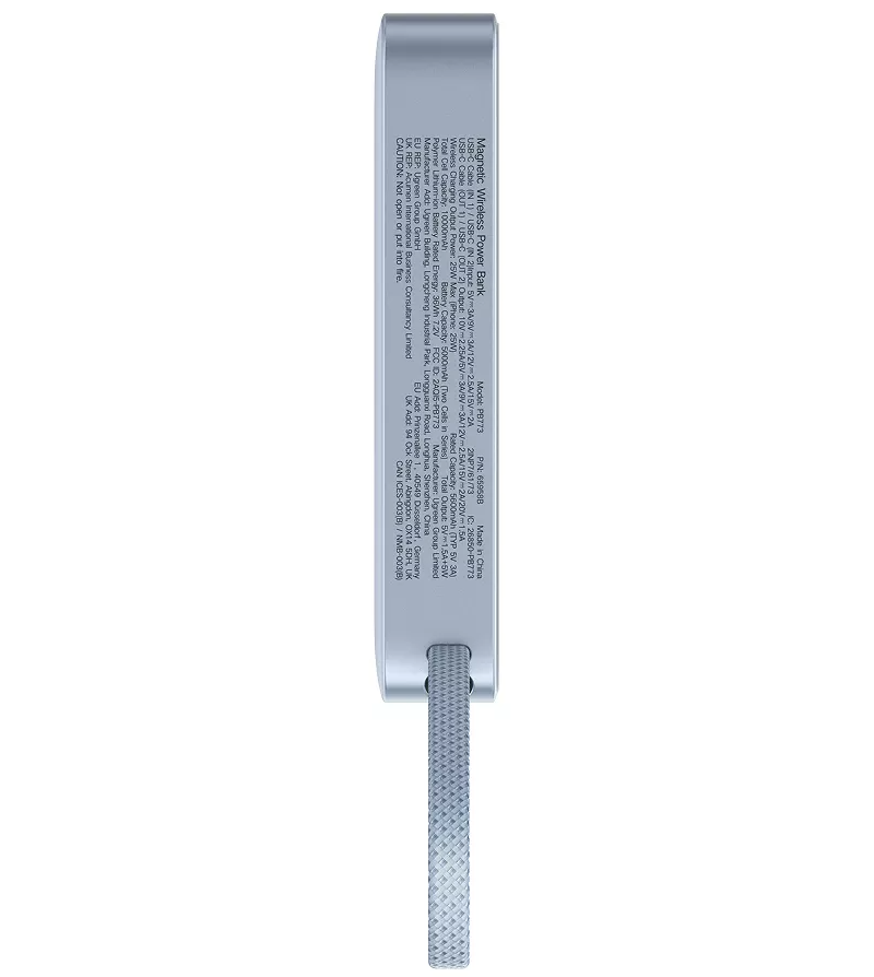 Trådlös Extern Batteri UGREEN MagFlow PB773 (65958), 10000mAh, 25W, PD + FQI, 1 x QI - 2 x USB-C, Blå