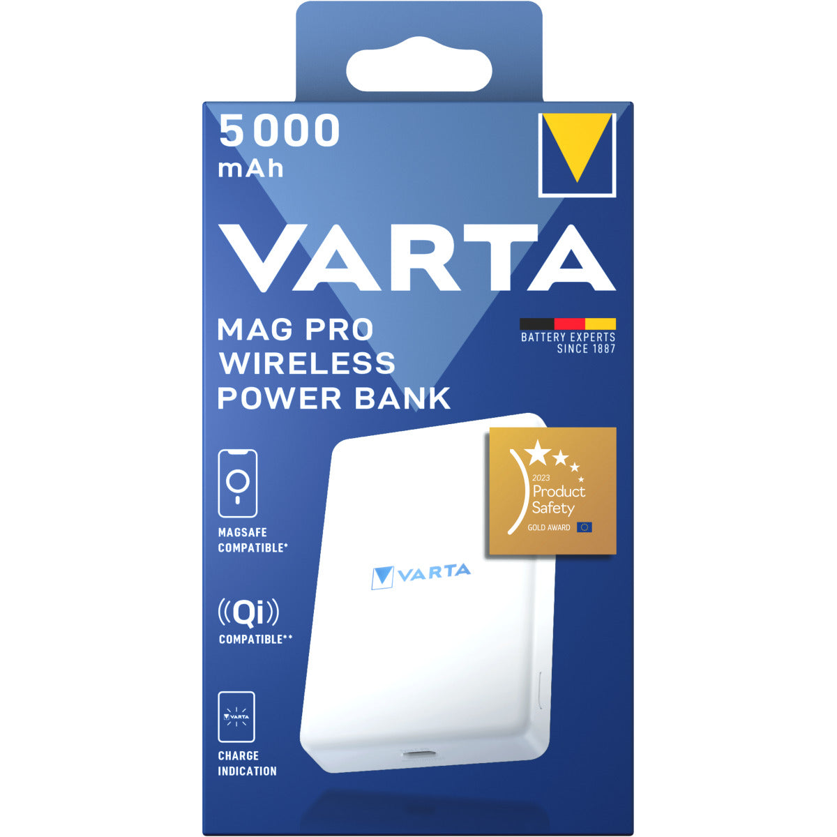 Extern trådlös batteri Varta Mag Pro, 5000mAh, 12W, 1 x QI - 1 x USB-C, Vit