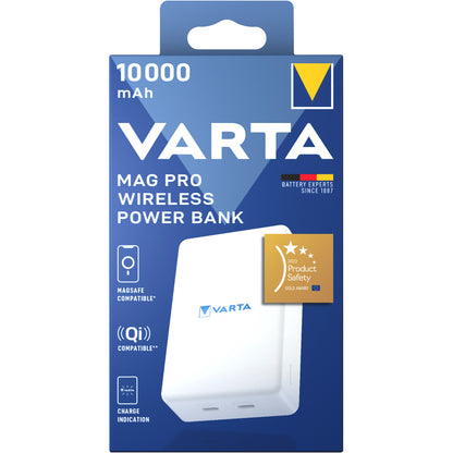 Extern trådlös batteri Varta Mag Pro, 10000mAh, 20W, 1 x QI - 2 x USB-C, Vit