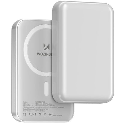 Trådlös Extern Batteri WZK WRW349YWS, 10000mAh, 20W, PD + FQI, 1 x QI - 1 x USB-C, Vit