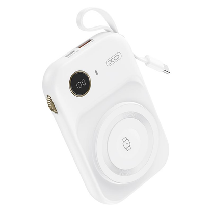 Trådlös Extern Batteri XO Design PR270, 10000mAh, 22.5W, QC + PD + QI, 1 x QI - 1 x USB-A - 1 x USB-C, Vit