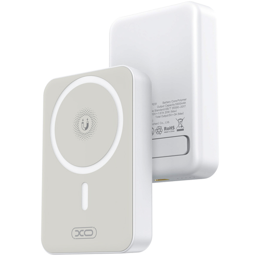 Trådlös Extern Batteri XO Design PR231, 10000mAh, 20W, PD + FQI, 1 x QI - 1 x USB-C, Vit