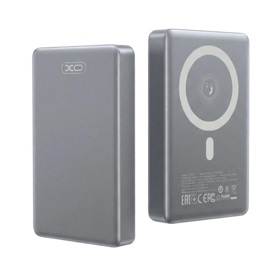 Trådlös Extern Batteri XO Design PR294, 10000mAh, 20W, PD + FQI, 1 x QI - 1 x USB-C, Grå
