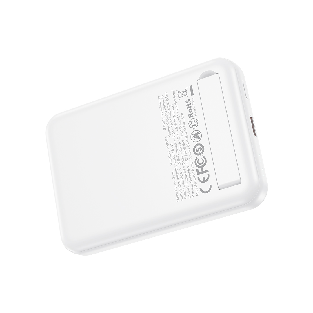 Trådlös Extern Batteri XO Design PR264, 10000mAh, 20W, PD + FQI, 1 x USB-C, Vit