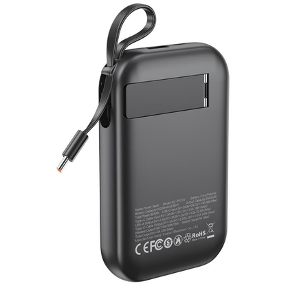 Trådlös Extern Batteri XO Design PR270, 10000mAh, 22.5W, QC + PD + QI, 1 x QI - 1 x USB-A - 1 x USB-C, Svart