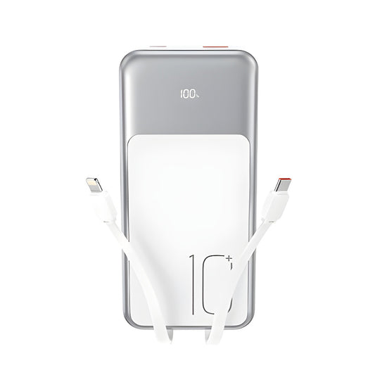 XO Design PR248 External Battery, 10000mAh, 22.5W, QC + PD, 1 x Lightning - 1 x USB-A - 2 x USB-C, White