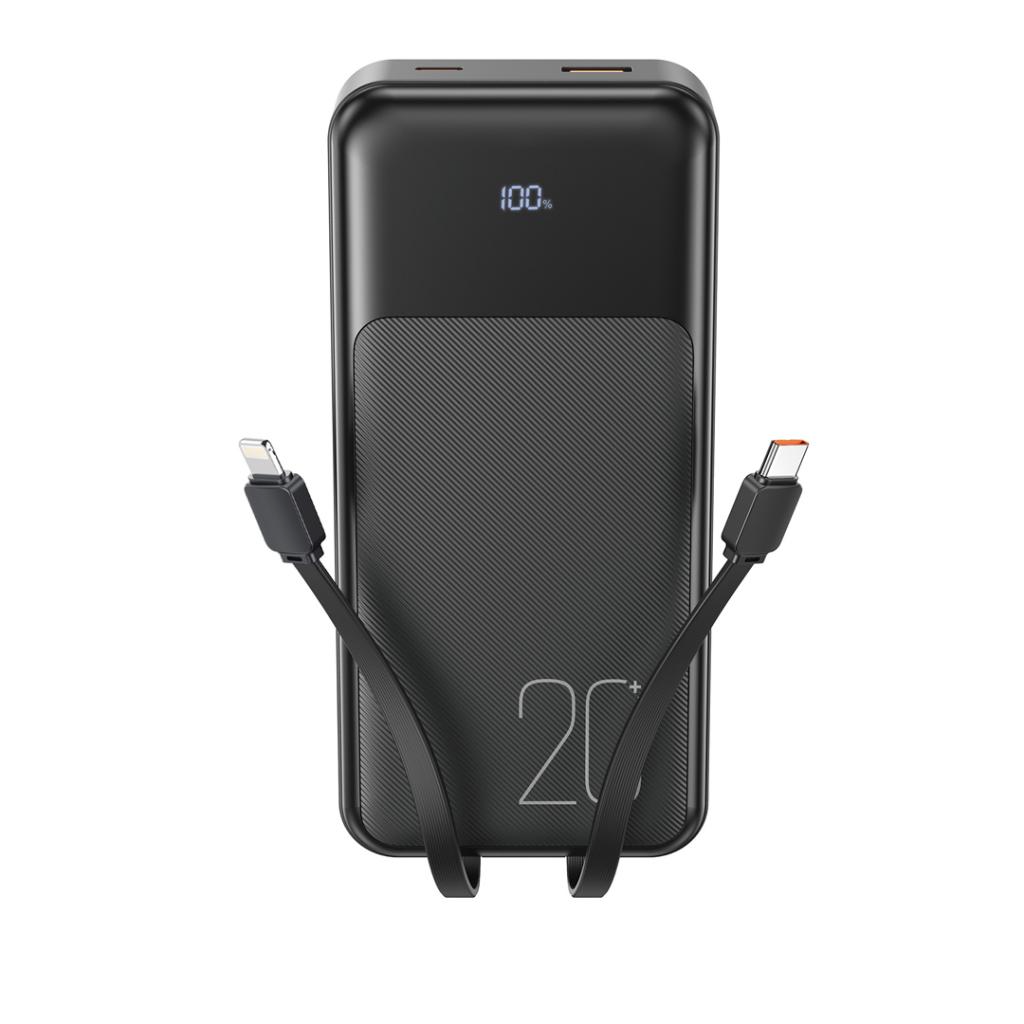 Extern batteri XO Design PR249, 20000mAh, 22.5W, QC + PD, 1 x Lightning - 1 x USB-A - 2 x USB-C, Svart