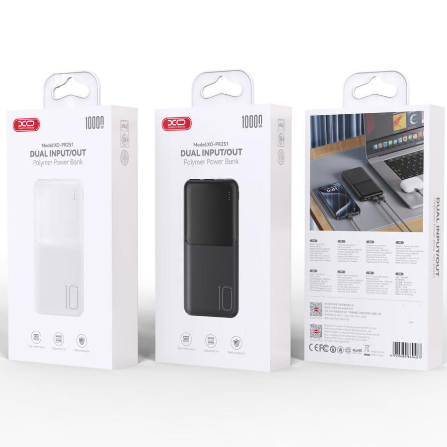 Extern batteri XO Design PR252, 20000mAh, 10W, 2 x USB-A, Vit