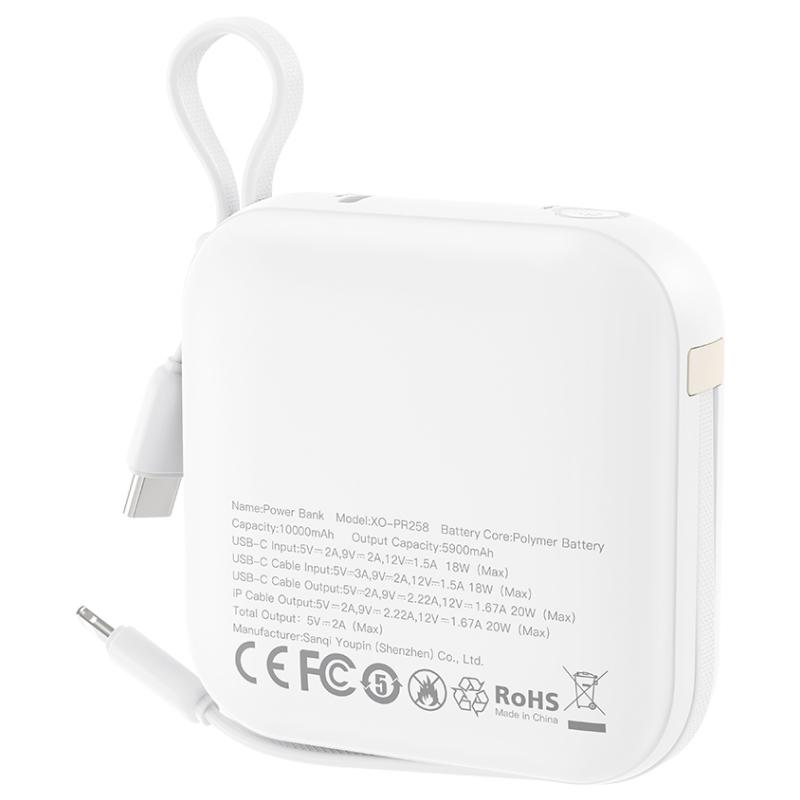 Extern batteri XO Design PR258, 10000mAh, 20W, QC + PD, 1 x Lightning - 1 x USB-C, Beige
