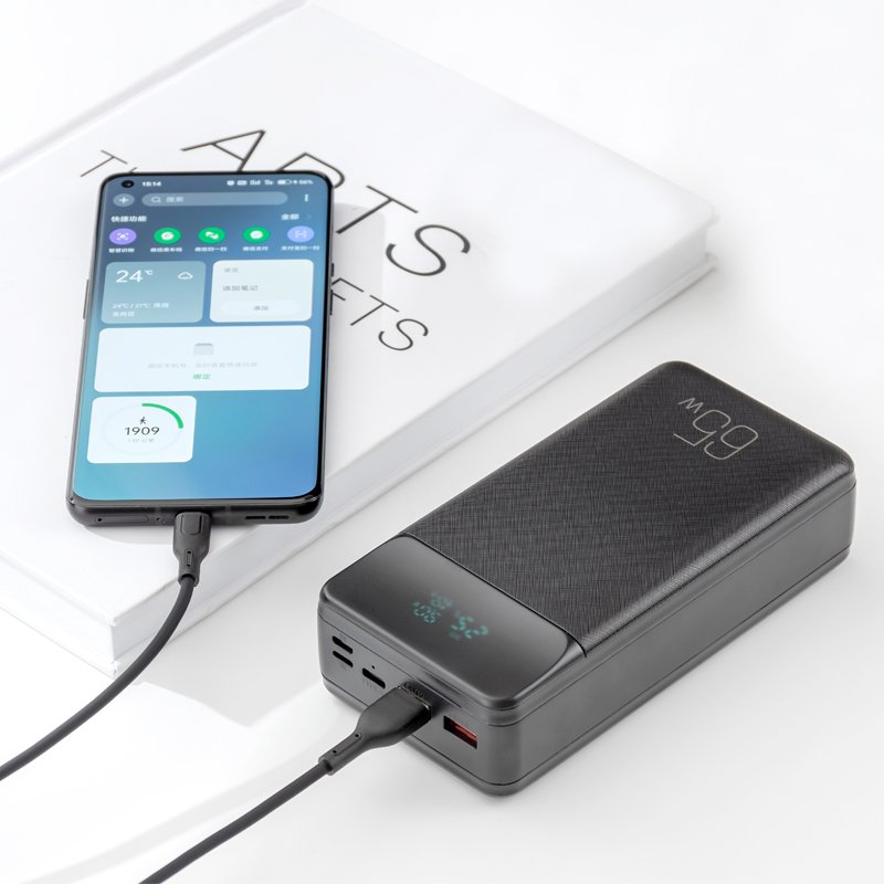Extern batteri XO Design PR201, 30000mAh, 65W, QC + PD, 1 x USB-C - 2 x USB-A, Svart