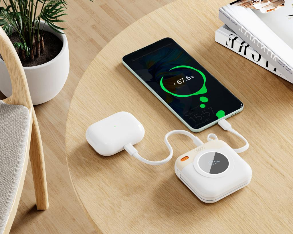 Extern batteri XO Design PR258, 10000mAh, 20W, QC + PD, 1 x Lightning - 1 x USB-C, Beige