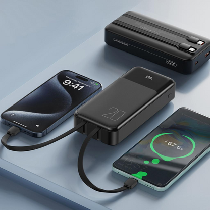 Extern batteri XO Design PR249, 20000mAh, 22.5W, QC + PD, 1 x Lightning - 1 x USB-A - 2 x USB-C, Svart
