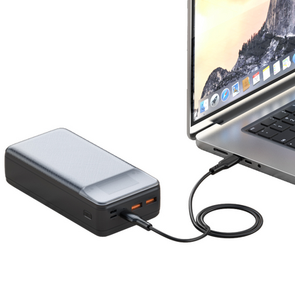 Extern batteri XO Design PR201, 30000mAh, 65W, QC + PD, 1 x USB-C - 2 x USB-A, Svart