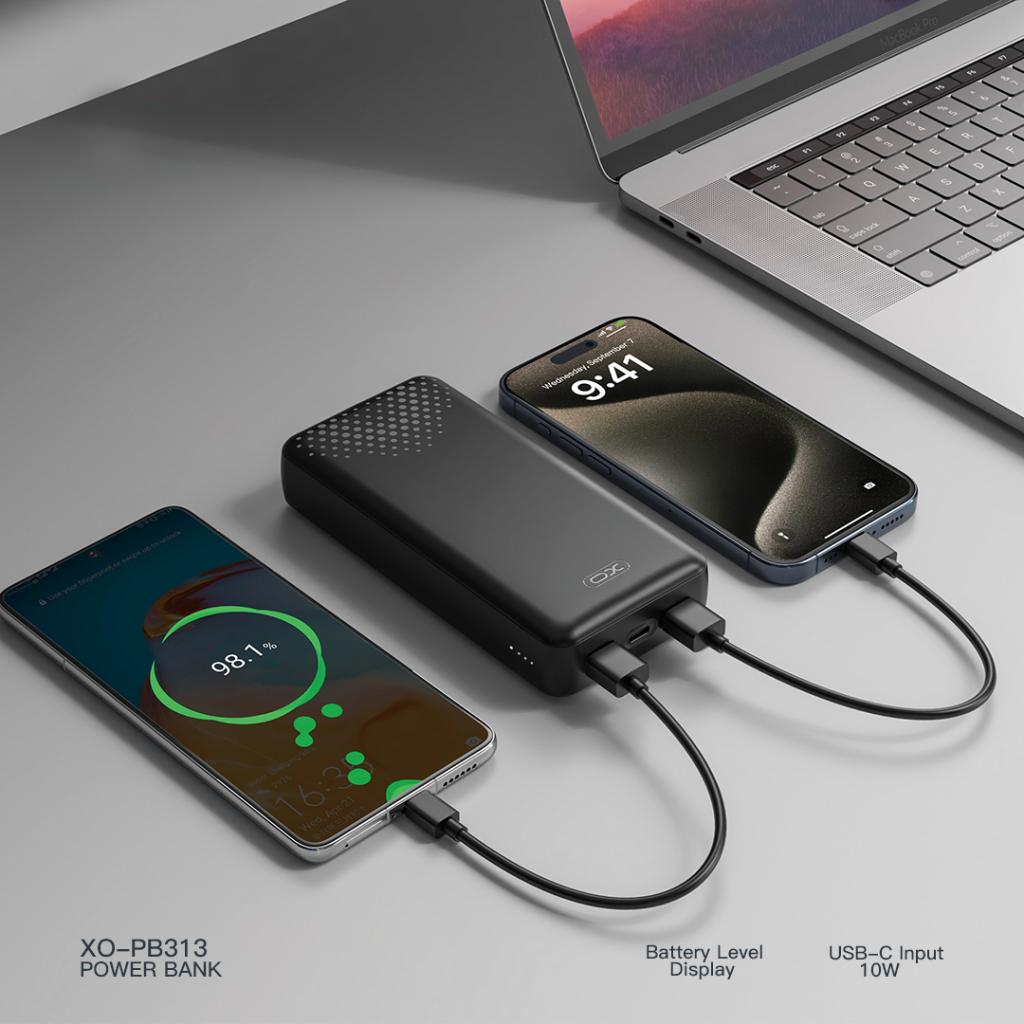 Extern batteri XO Design PB313, 20000mAh, 10W, 2 x USB-A, Svart