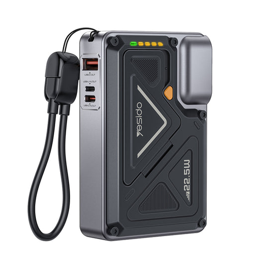 Extern batteri Yesido YP89, 10000mAh, 22.5W, QC + PD + FQI, 1 x Lightning - 1 x QI - 1 x USB-A - 1 x USB-C, Grå