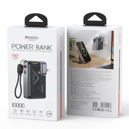 Extern batteri Yesido YP89, 10000mAh, 22.5W, QC + PD + FQI, 1 x Lightning - 1 x QI - 1 x USB-A - 1 x USB-C, Grå