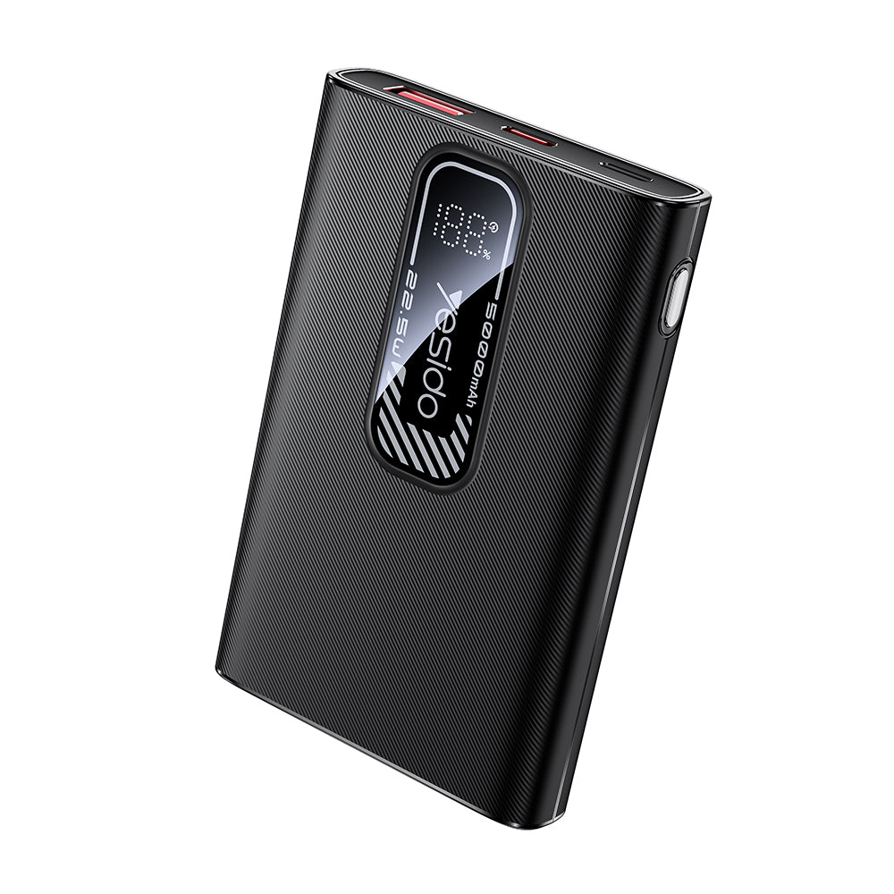 Extern batteri Yesido YP92, 5000mAh, 22.5W, QC + PD, 1 x USB-A - 1 x USB-C, Svart
