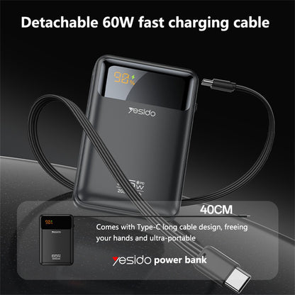 Yesido YP97 Extern Batteri, 20000mAh, 65W, PD, 2 x USB-C, Grå