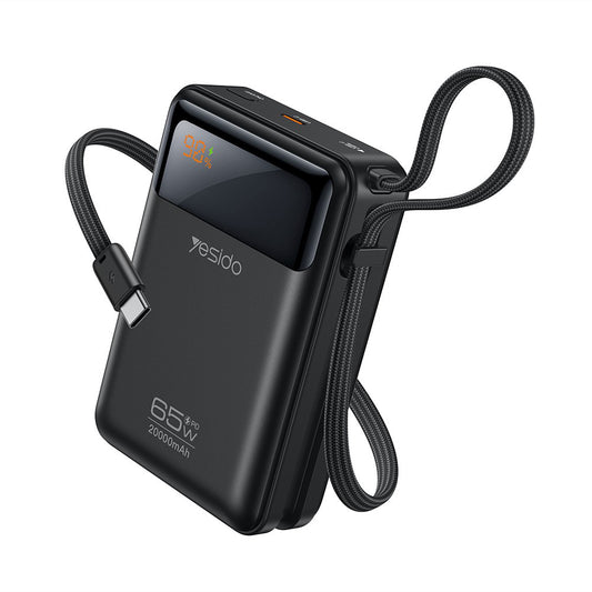 Yesido YP97 Extern Batteri, 20000mAh, 65W, PD, 2 x USB-C, Grå