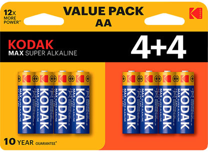 Kodak Max Alkaline-batteri, AA / LR6, Set om 8 stycken EKSTD30419902P8