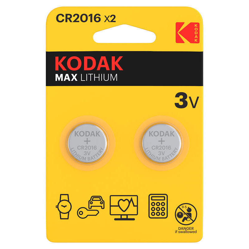 Kodak Max Lithium-batteri, CR2016, Set om 2 stycken