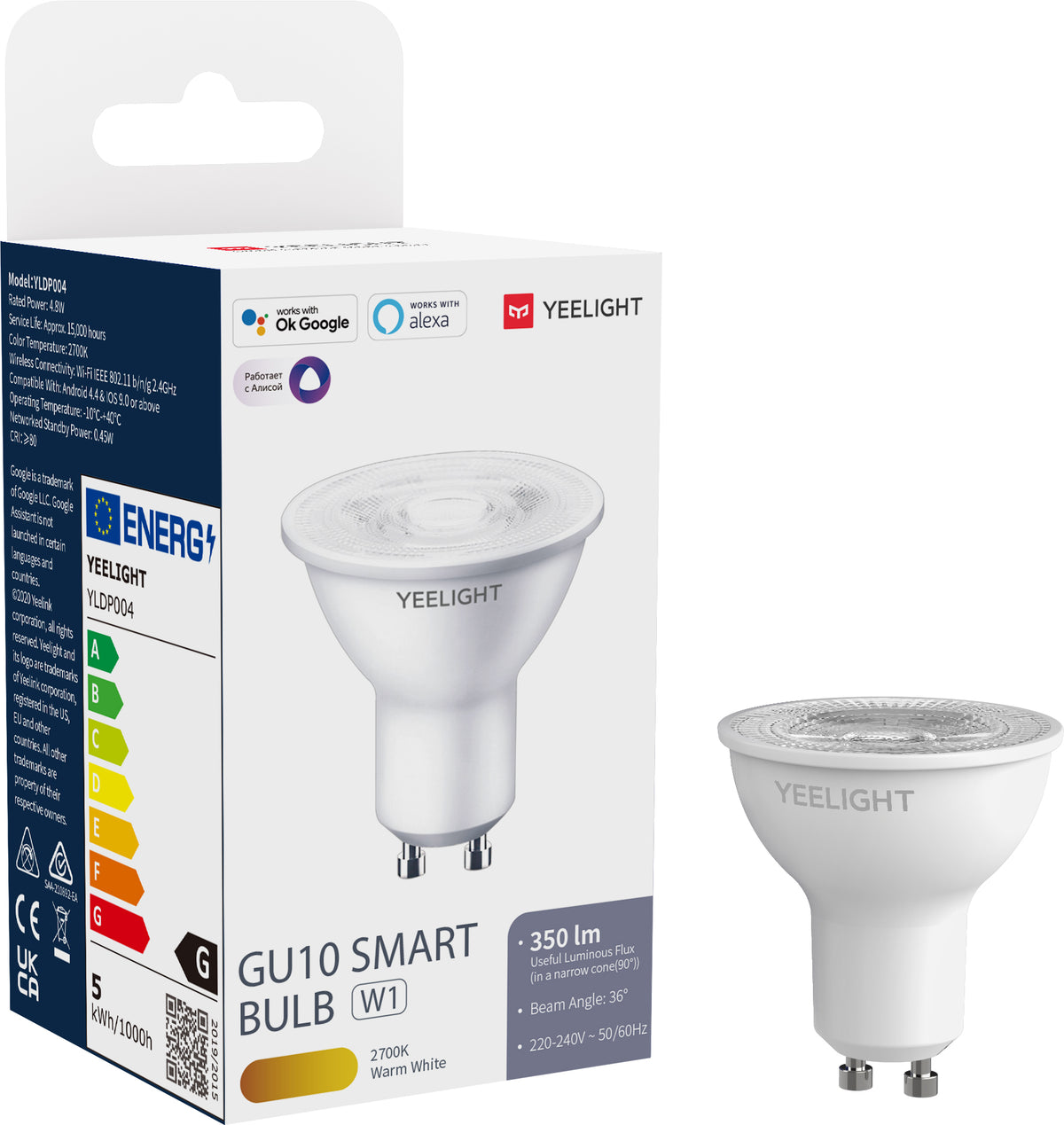 LED-lampa Yeelight W1, Wi-Fi, GU10, 4.8W, 2700K, 350lm YLDP004