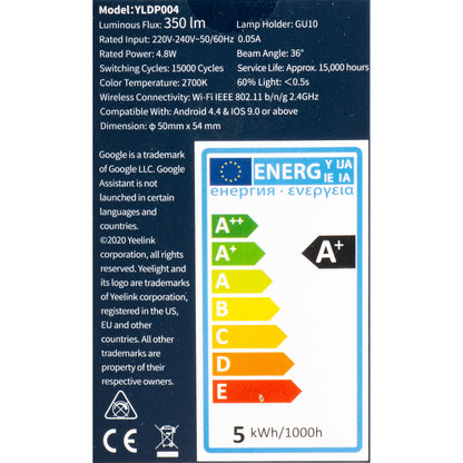 LED-lampa Yeelight W1, Wi-Fi, GU10, 4.8W, 2700K, 350lm YLDP004