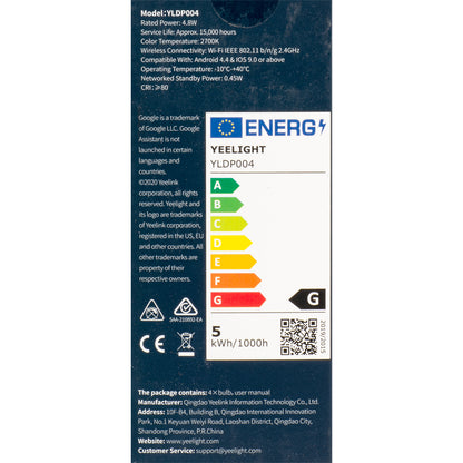 LED-lampa Yeelight W1, Wi-Fi, GU10, 4.8W, 2700K, 350lm, Set om 4 stycken YLDP004
