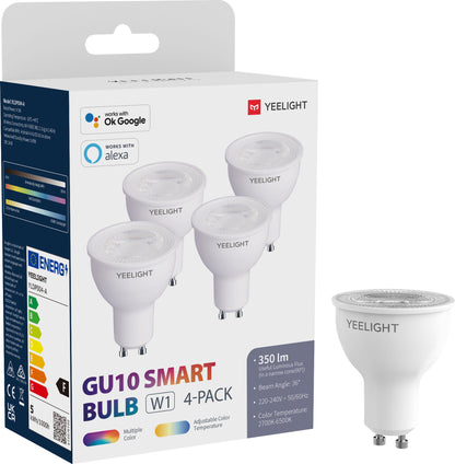 LED-lampa Yeelight W1, Wi-Fi, GU10, 4.5W, 2700K - 6500K, 350lm, Set om 4 stycken, Flerfärgad YLDP004-A