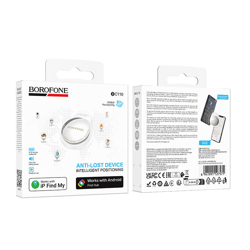 Borofone BC110 Find Dual Tracker för iOS / Android-serien, Vit