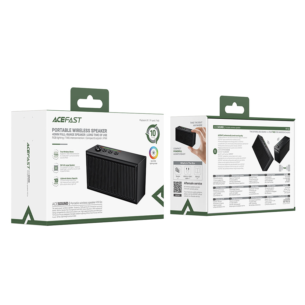 Bluetooth-högtalare Acefast K9 Go, 7W, TWS, RGB, Vattentät, Svart