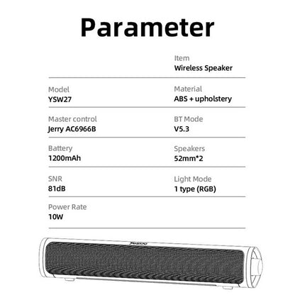 Bluetooth-högtalare Yesido YSW27, 10W, RGB, Svart