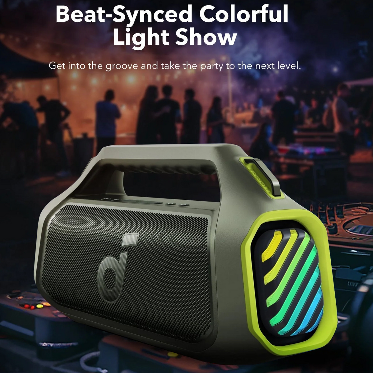Anker SoundCore Boom 2 Plus Portable Bluetooth Speaker, 140W, TWS, RGB, Waterproof, Green, Resealed A3134061