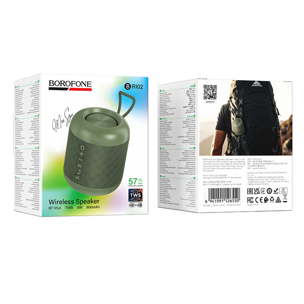 Bärbar Bluetooth-högtalare Borofone BR102 Gratificado, 5W, TWS, Grön
