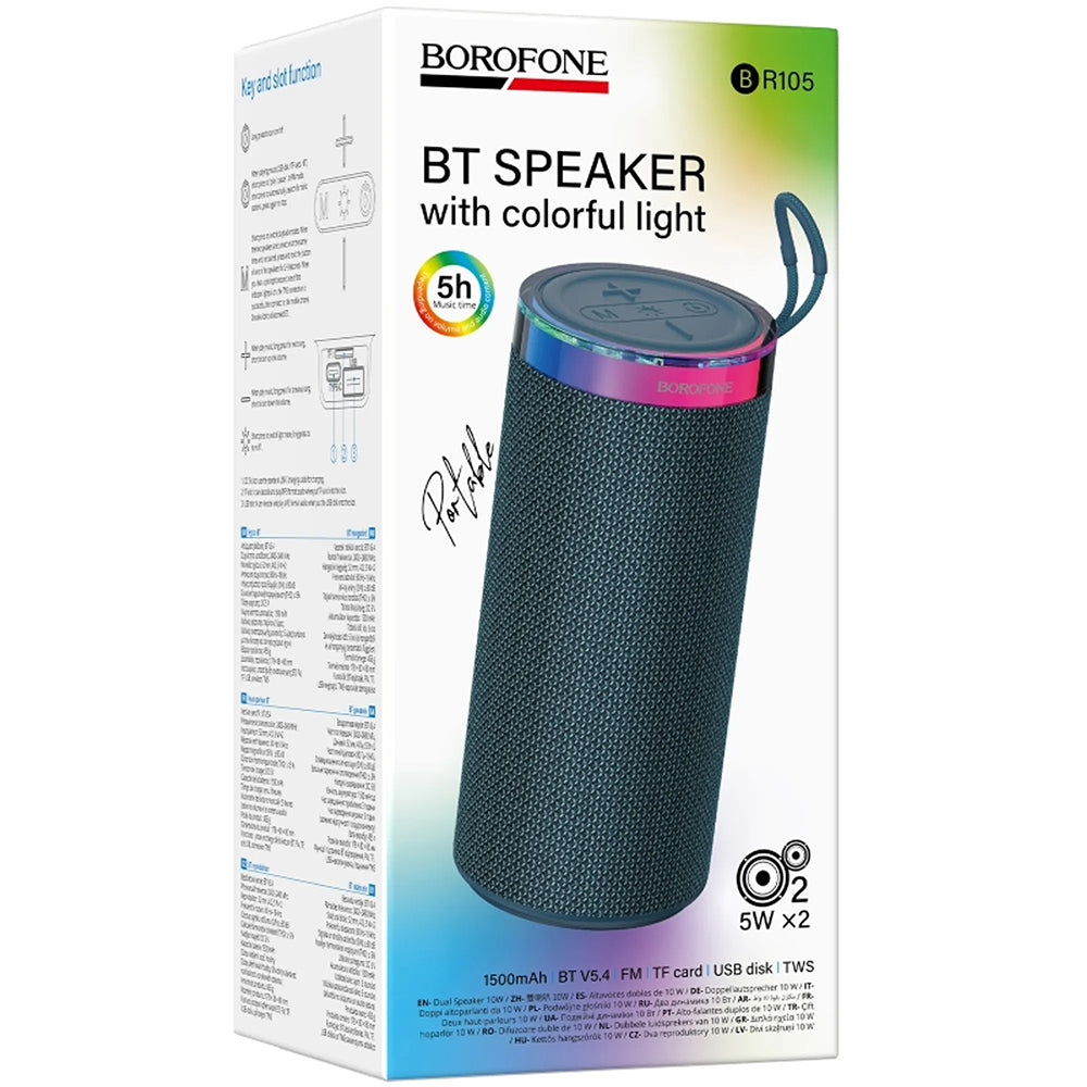 Bärbar Bluetooth-högtalare Borofone BR105 Loud, 10W, TWS, RGB, Marinblå