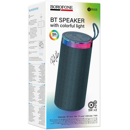 Bärbar Bluetooth-högtalare Borofone BR105 Loud, 10W, TWS, RGB, Marinblå