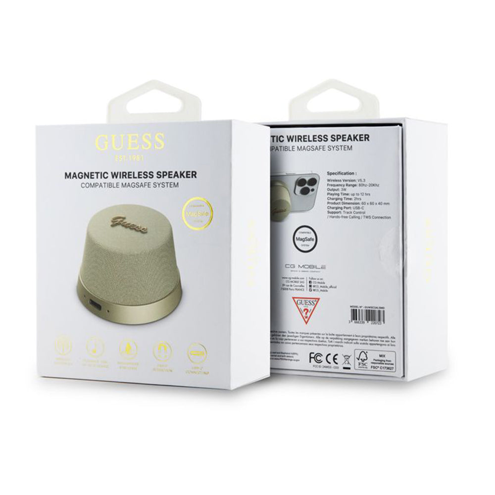 Bärbar Bluetooth-högtalare Guess Stand Magnetic Script Metal, 3W, Guld