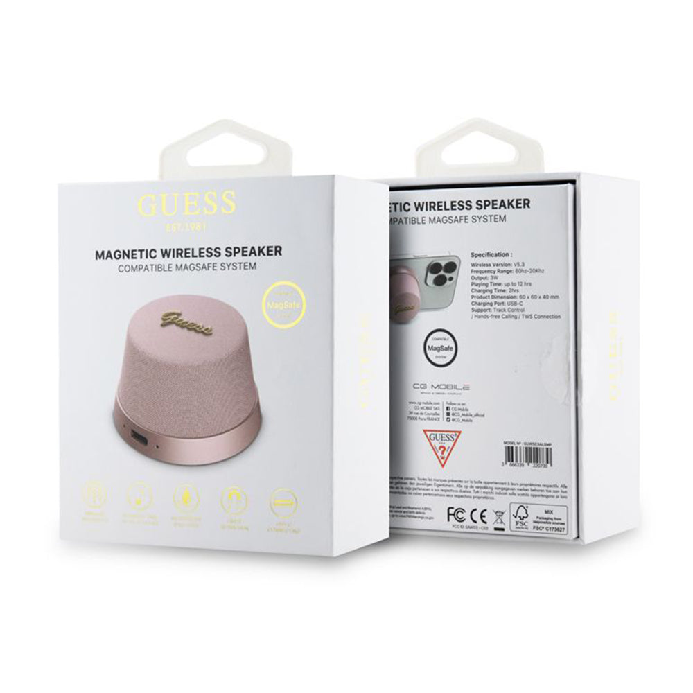Bärbar Bluetooth-högtalare Guess Stand Magnetic Script Metal, 3W, Rosa