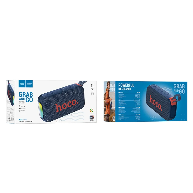 Bärbar Bluetooth-högtalare HOCO HC32, 2 x 10W, TWS, RGB, Marinblå