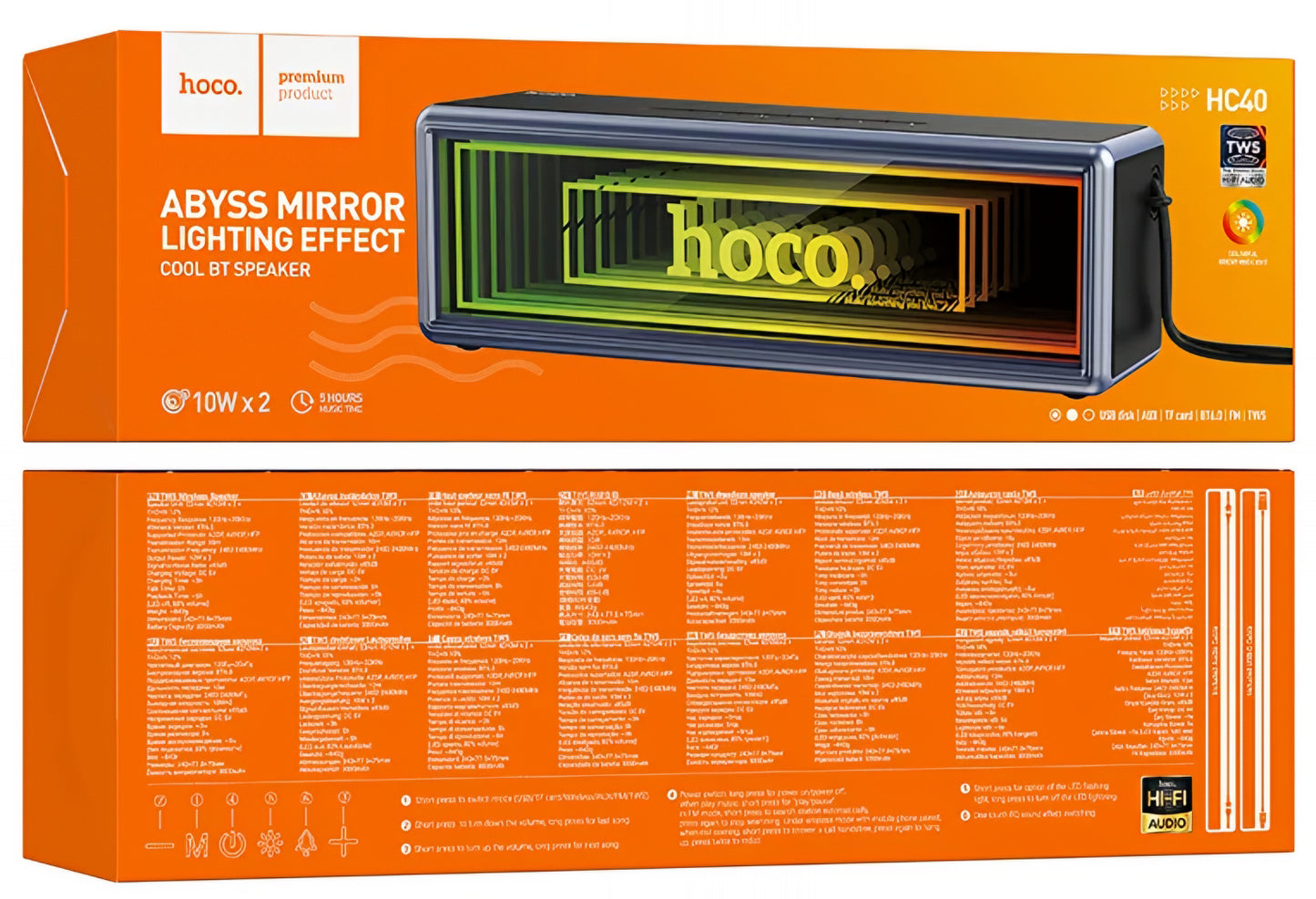 Bärbar Bluetooth-högtalare HOCO HC40, 2 x 10W, TWS, RGB, Svart