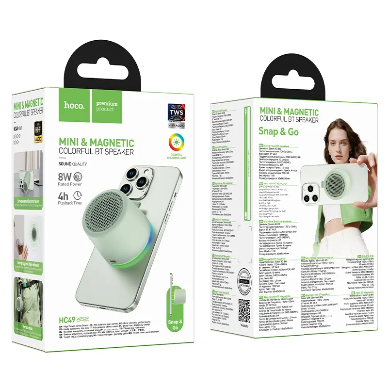 Bärbar Bluetooth-högtalare HOCO HC49 Mini Magnetic, 8W, TWS, Grön