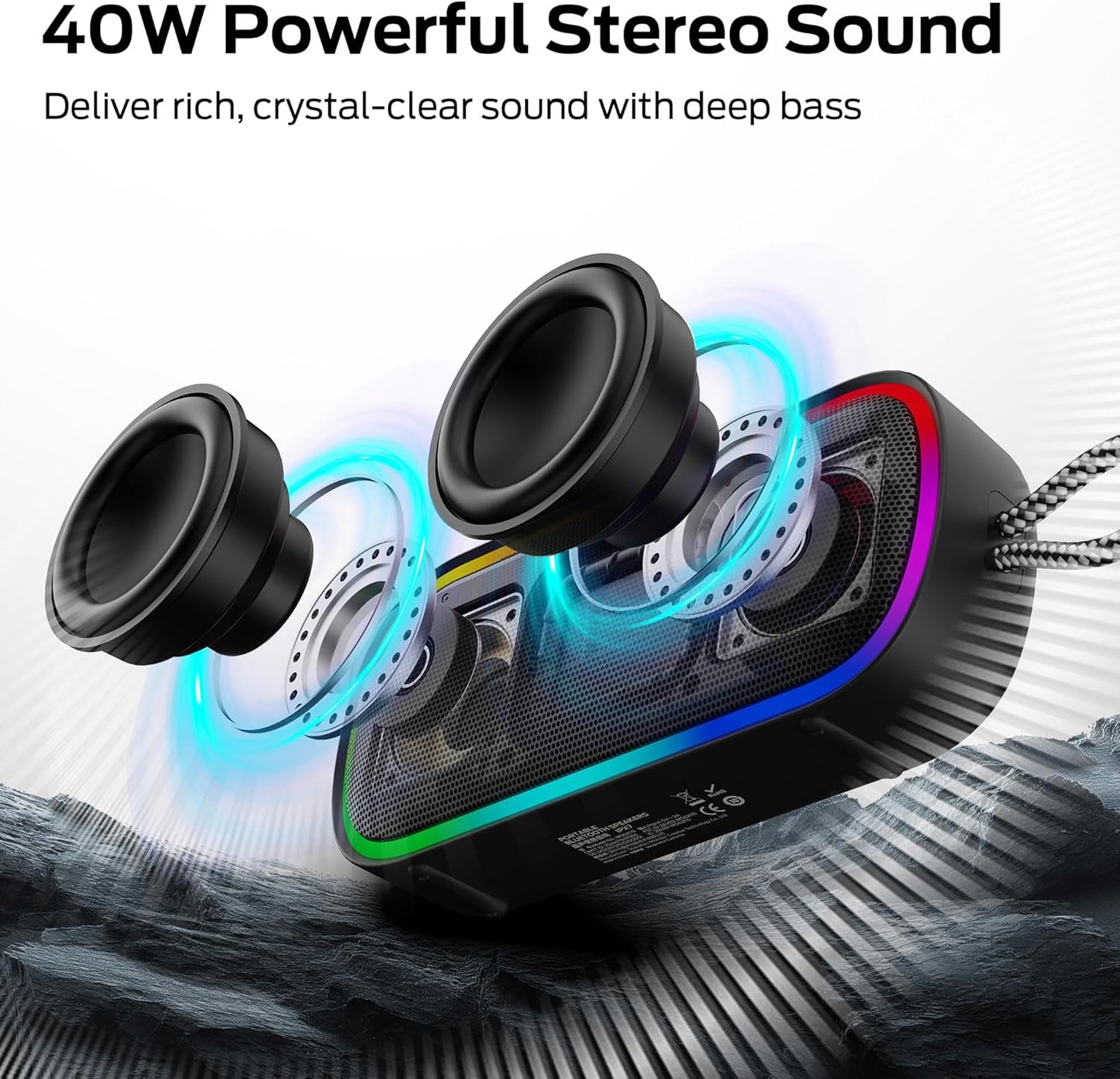 Bärbar Bluetooth-högtalare Monster S150 Plus, 40W, TWS, RGB, Vattentät, Svart