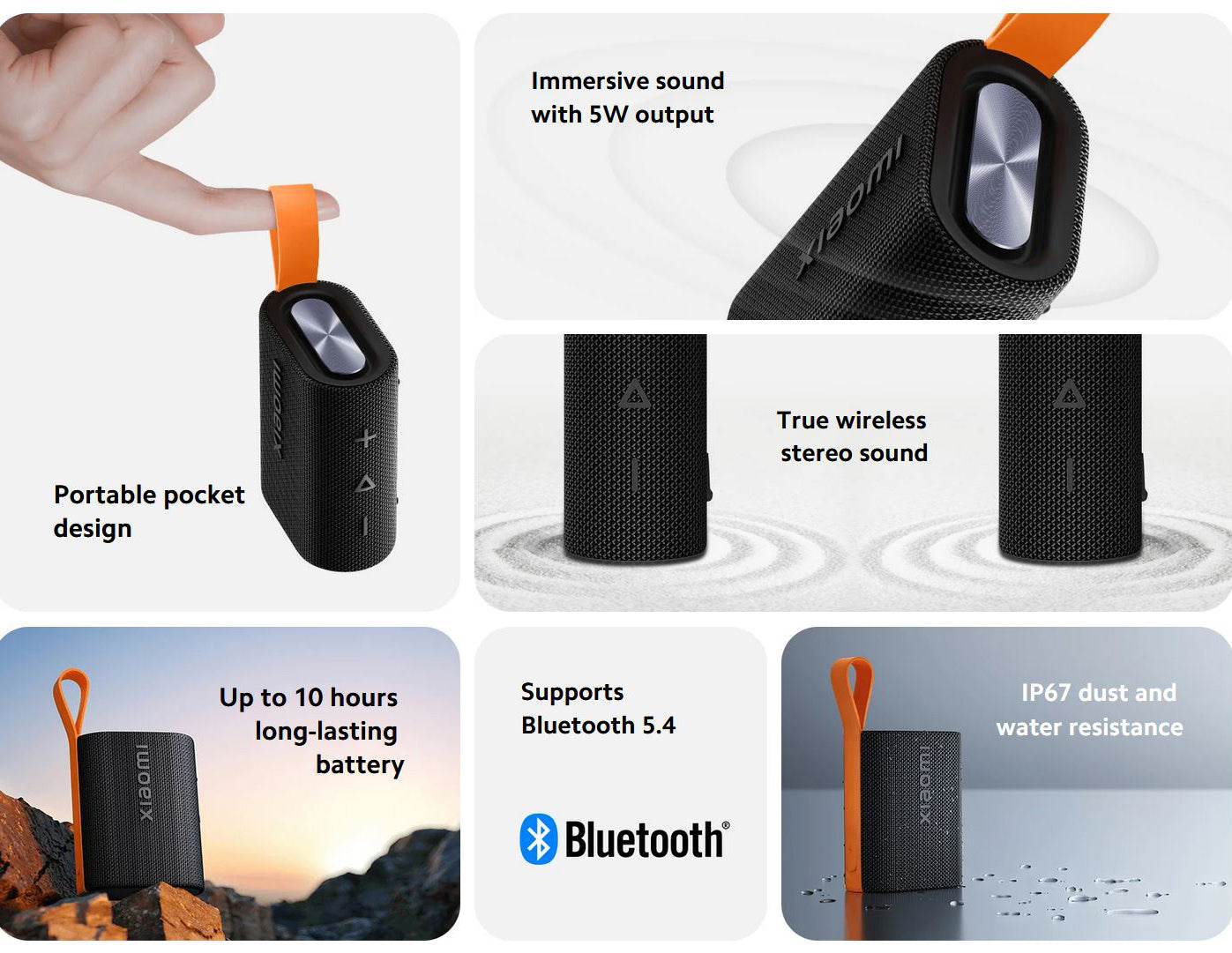 Bärbar Bluetooth-högtalare Xiaomi Sound Pocket, 5W, Vattentät, Svart QBH4269GL